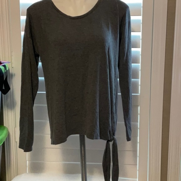 A New Day Gray Long Sleeve Tie Front Blouse - Picture 1 of 7